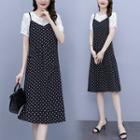 Mock Two-piece Lace Dotted A-line Dress