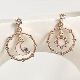 Moon Sun Rhinestone Asymmetric Earrings Studded Earring - One Size