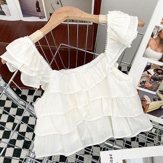 Plain Ruffle Cropped Tank Top White - One Size