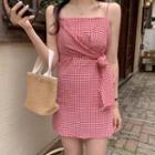 Spaghetti Strap Gingham Tie-waist Mini A-line Dress