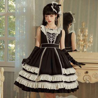 Sleeveless Lace Trim Midi A-line Dress / Hat