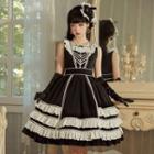 Sleeveless Lace Trim Midi A-line Dress / Hat