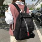 Corduroy Backpack With Pom Pom Charm