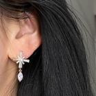 Faux Pearl Rhinestone Cross Earring 1 Pair - Gold & Transparent - One Size