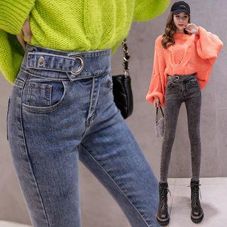 Belt-waist Skinny Jeans