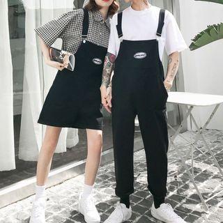 Couple Matching Jumper Pants / Mini Overall Dress / Short-sleeve Plaid Shirt / Short-sleeve T-shirt