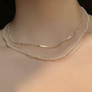 Faux Crystal Rhinestone Layered Choker 0643a - Silver & Gold - One Size