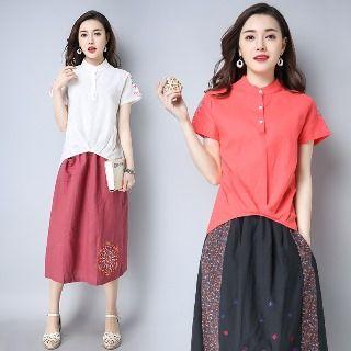 Embroidery Pleated Top