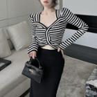 Striped Knit Crop Top Stripe - Black & White - One Size