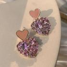 Faux Crystal Heart Dangle Earring 1 Pair - Silver Stud Earrings - Purple - One Size