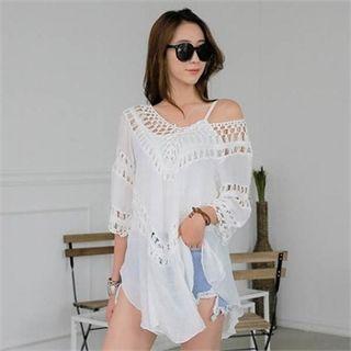 V-neck Open-knit Blouse