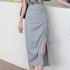 Side-slit Drawstring Midi Pencil Skirt