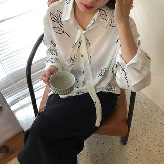 Long-sleeve Leaf Print Shirt White - One Size