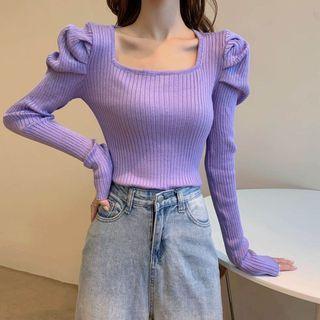 Puff Sleeve Stripe Knit Top