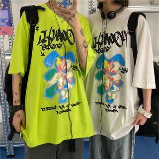 Couple Matching Short-sleeve Round Neck Cartoon Print T-shirt