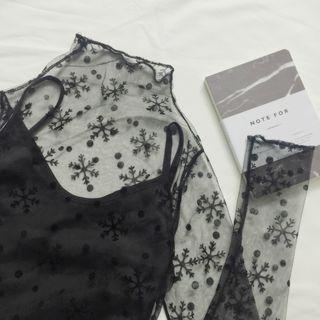 Set: Stand Collar Tulle Top + Spaghetti Strap Top