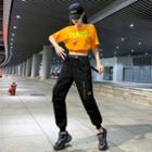 Short-sleeve Lettering T-shirt / Cargo Harem Pants