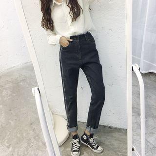 Stripe-trim Straight-leg Jeans