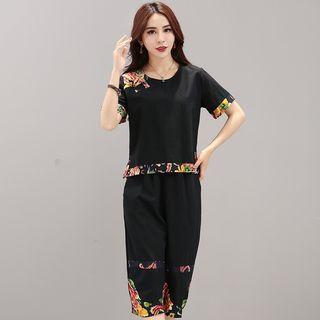 Ethnic Short-sleeve Top + Pants Set