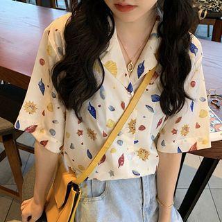 Short-sleeve Shell Print Shirt As Shown In Figure - One Size