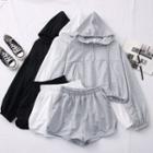 Set: Half-zip Hooded Sweatshirt + Elastic High-waist Shorts