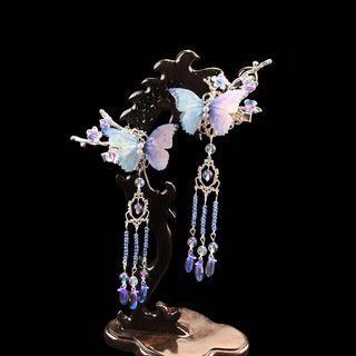 Retro Butterfly Fringed Hair Clip H81 - 1 Pair - As Shown In Figure - One Size