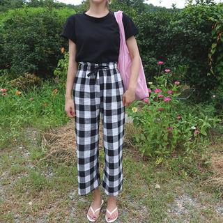 Set: Palin T-shirt + Drawstring-waist Gingham Pants