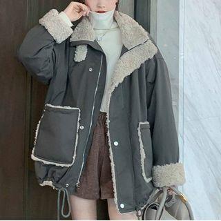 Faux Shearling Panel Zip Cargo Jacket