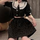 Short-sleeve Collared Blouse / A-line Skirt