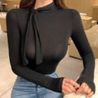 Long-sleeve Tied See-through Top