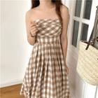 Strapless Gingham Midi A-line Dress