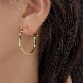 Set Of 3 : Alloy Hoop Earring + Stud Earring Set - Gold - One Size
