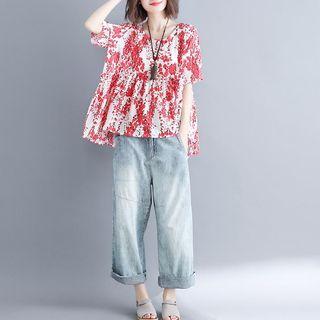 Print Short-sleeve Top As Shown In Figure - One Size