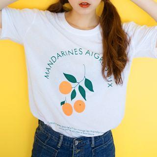 Short-sleeve Mandarin Print T-shirt