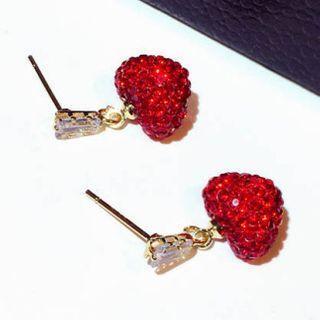 Heart Rhinestone Dangle Earring 1 Pair - Red & Gold - One Size