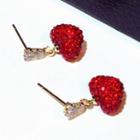 Heart Rhinestone Dangle Earring 1 Pair - Red & Gold - One Size
