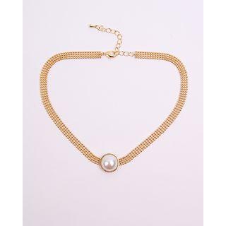 Faux-pearl Ball-chain Choker Gold - One Size