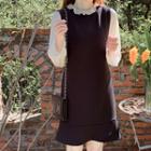 Ruffle-hem Textured Pinafore Dress Black - One Size