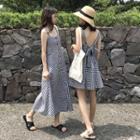 Check Sleeveless A-line Dress / Midi Dress