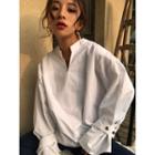 Belted-cuff Notched Neck Blouse
