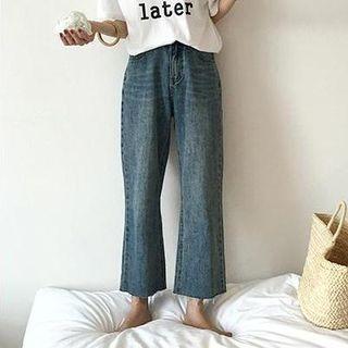 Fray Straight-cut Cropped Jeans