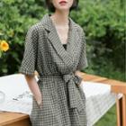 Short-sleeve Gingham Playsuit Olive Green - One Size
