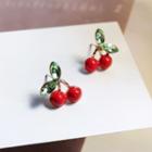 Cherry Rhinestone Bead Alloy Dangle Earring 1 Pair - S925 Silver Needle - Earring - Cherry - Red - One Size