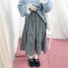 Gingham Midi Tiered A-line Skirt Black - One Size