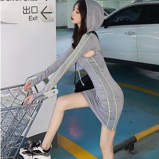 Set: Spaghetti Strap Piped Sheath Dress + Hooded Cropped Top