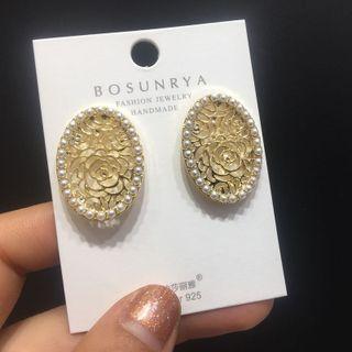 Flower Faux Pearl Alloy Earring 1 Pair - Silver Needle - Gold - One Size