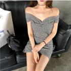 Plaid Off-shoulder Sheath Minidress