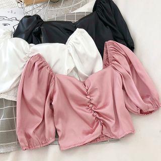 Square Neck Frilled Puff-sleeve Crop Top