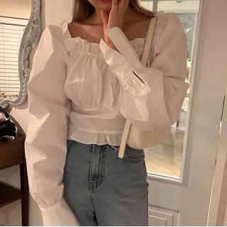Plain Cropped Blouse White - One Size