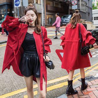 Plain Ruffle Trim Long Coat